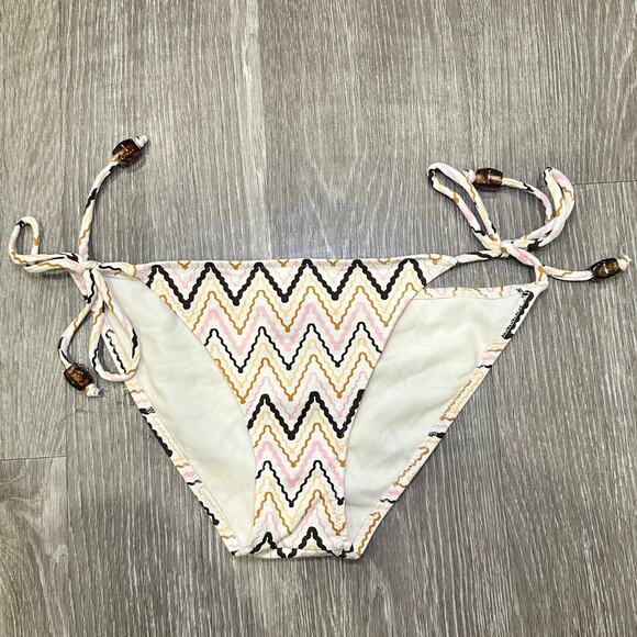 Eberjey Pastel Pink, Brown & Orange Chevron Zig-Zag Striped Beaded String Bikini - Picture 4 of 10